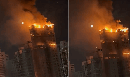 بالفيديو... حريق ضخم يلتهم مبنى شاهقا في البرازيل