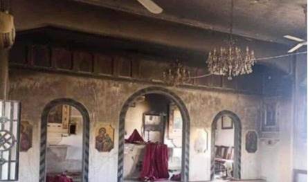 بالصور... حريق في كنيسة مار ميخائيل بالسويداء