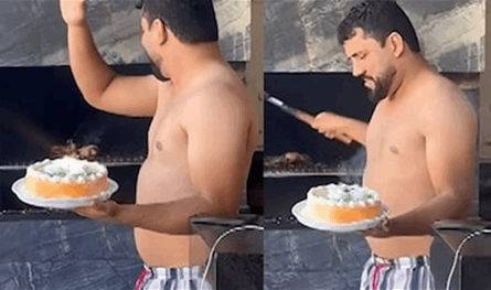 بالفيديو.. انفجر قالب الحلوى بوجهه